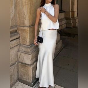 BNWT Commense Open Back Satin Two Piece Skirt Set